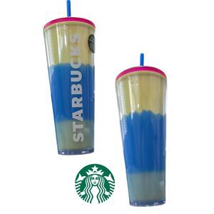 Starbucks 2023 Spring Blue Wave Color Changing Tumbler 24oz With Straw Topper